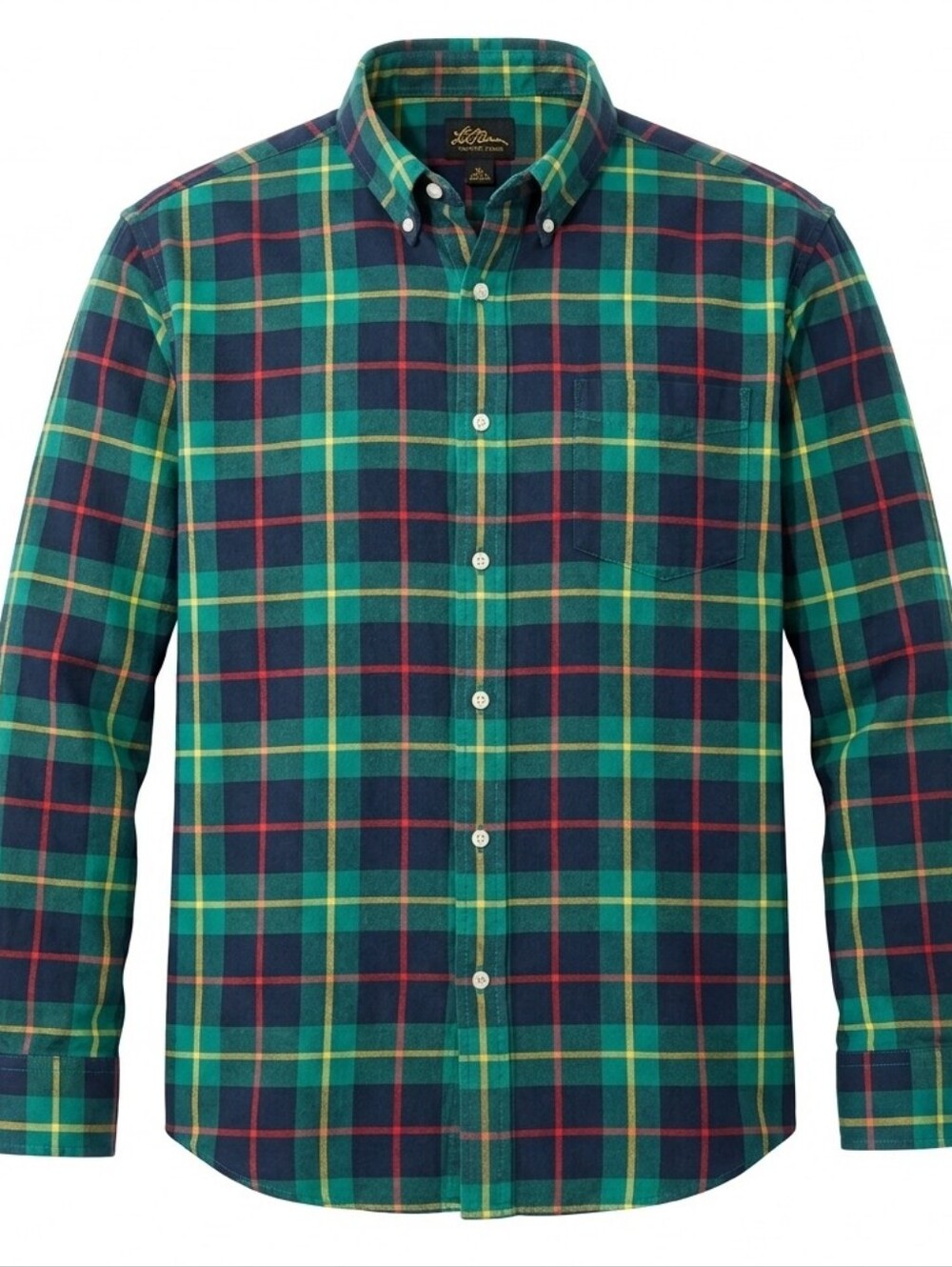 Vintage L.L. Bean Plaid Button Down Shirt Mens XL Long Sleeve Green Navy Gold